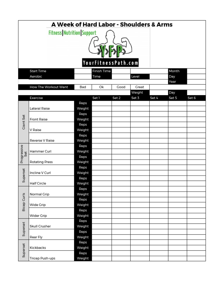 A Week of Hard Labor Workout Log Shoulder and Arms PDF PDF