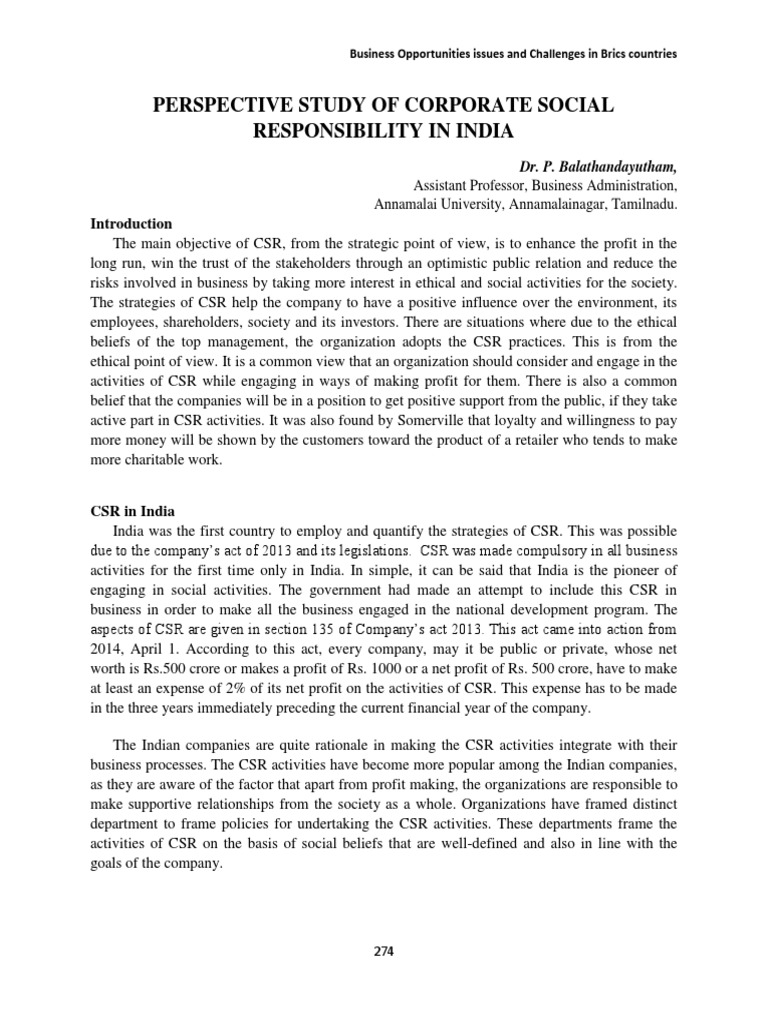 10 Perspective Study of Corporate Social Responsibility | PDF ...