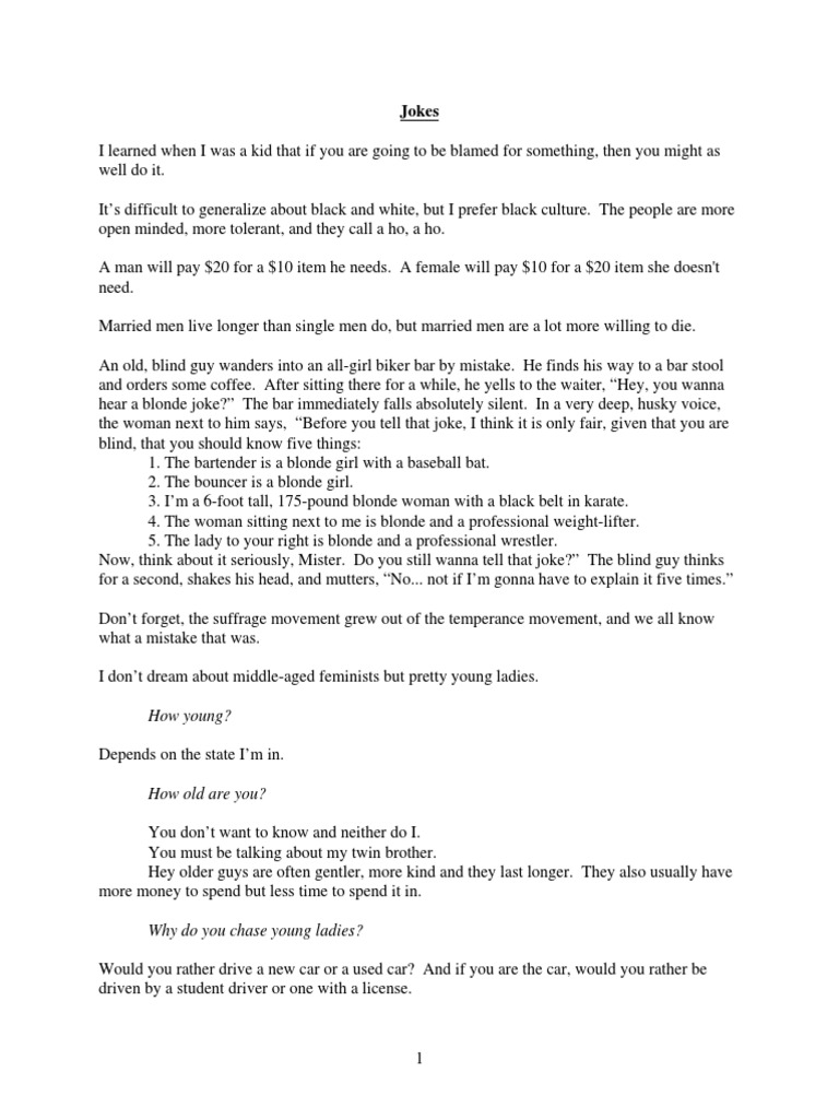 Jokes Edited | PDF | Feminism | Gender Studies