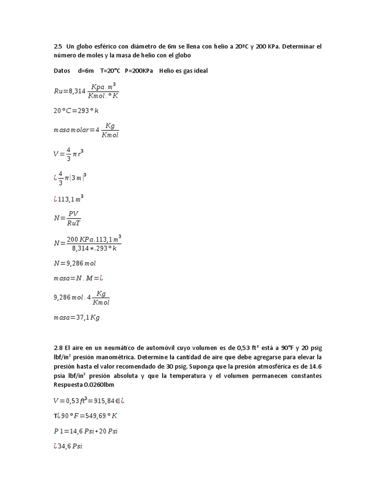 Problemas de Termodinámica y Fluidos | PDF | Presión | Gases