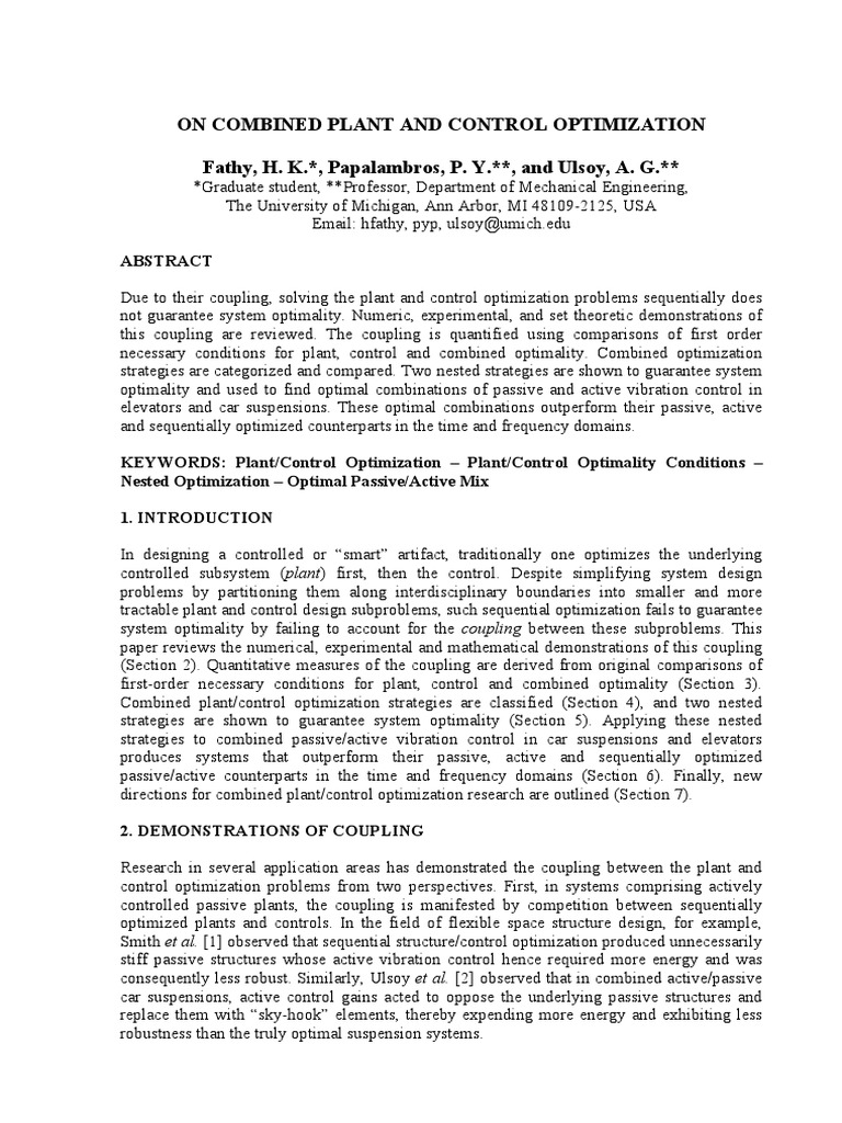Combined Plant and Control Optimization | PDF | Mathematical ...