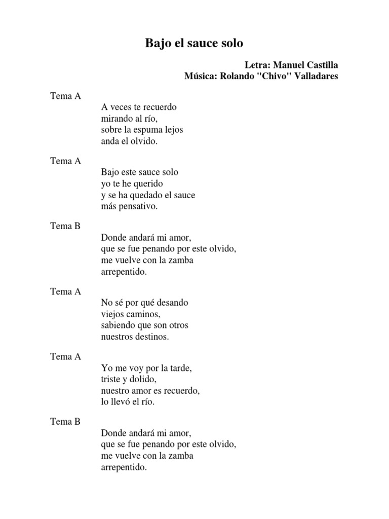 Bajo El Sauce Solo Letra PDF PDF