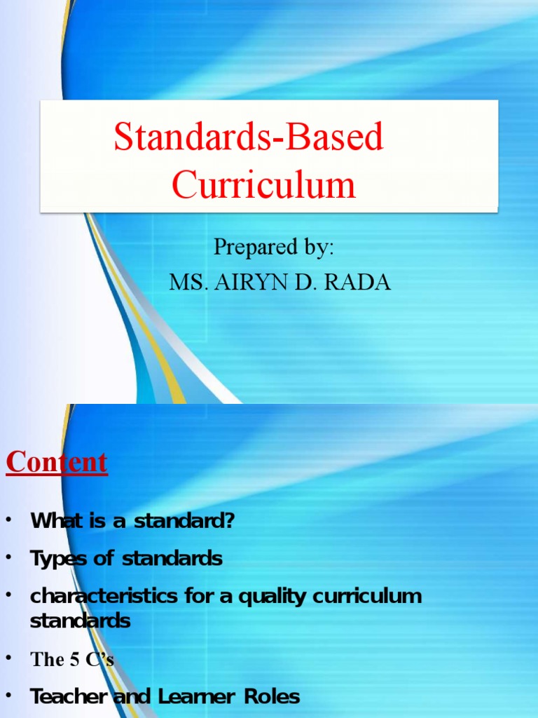 Standard Based Curriculum PDF Curriculum Educational Assessment