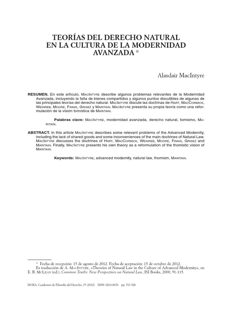 Teorias Del Derecho Natural en La Cultura de La Modernidad Avanzada PDF ...