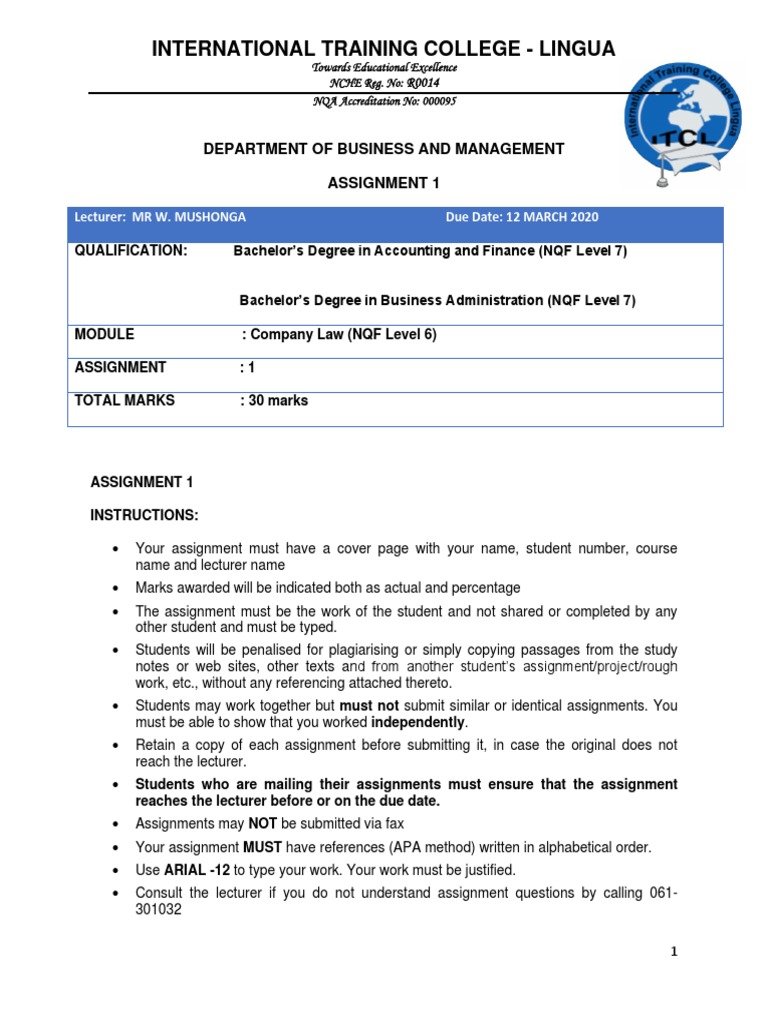 Company Law Assignment Guidelines | PDF | Learning | Business