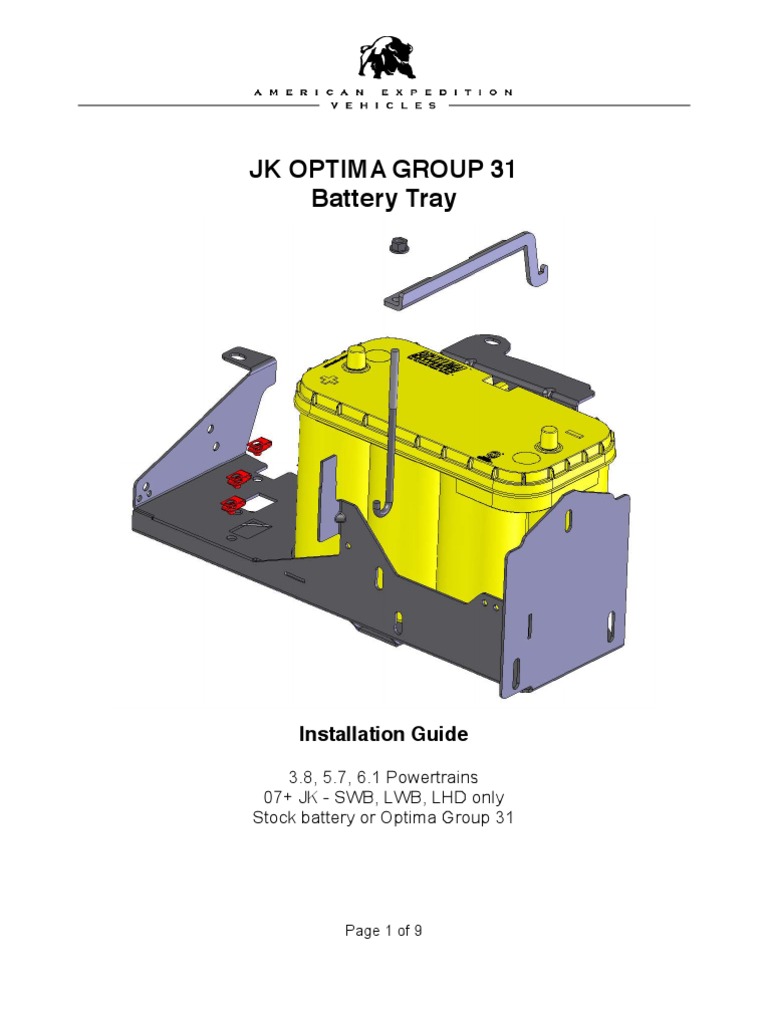 JK Optima Group 31 Battery Tray Installation Guide PDF