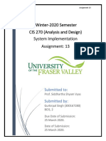 CIS 270 (Analysis and Design) System Implementation Assignment: 13 Winter-2020 Semester