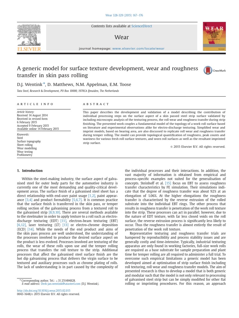 A Generic Model For Surface Texture Development, Wear and Roughness ...