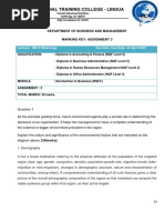 International Training College - Lingua: Department of Business and Management Marking Key: Assignment 3