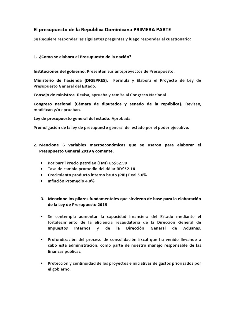 El Presupuesto de La Republica Dominicana PRIMERA PARTE | PDF ...