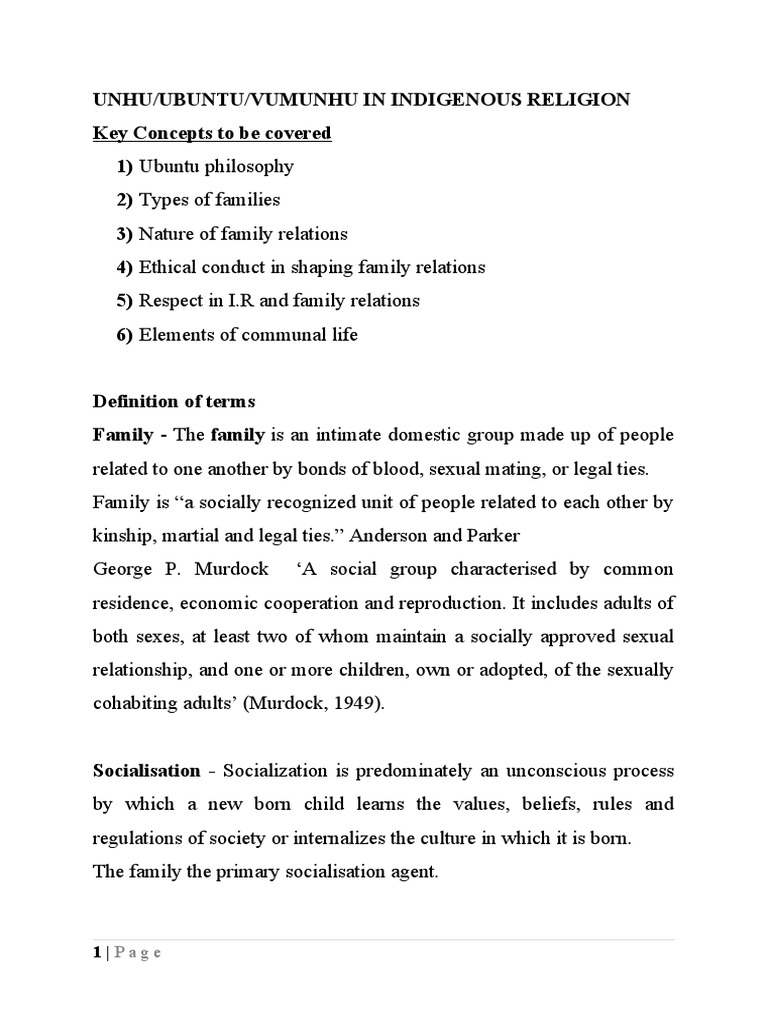 Unhu/Ubuntu in Indigenous Religion | PDF | Socialization | Family