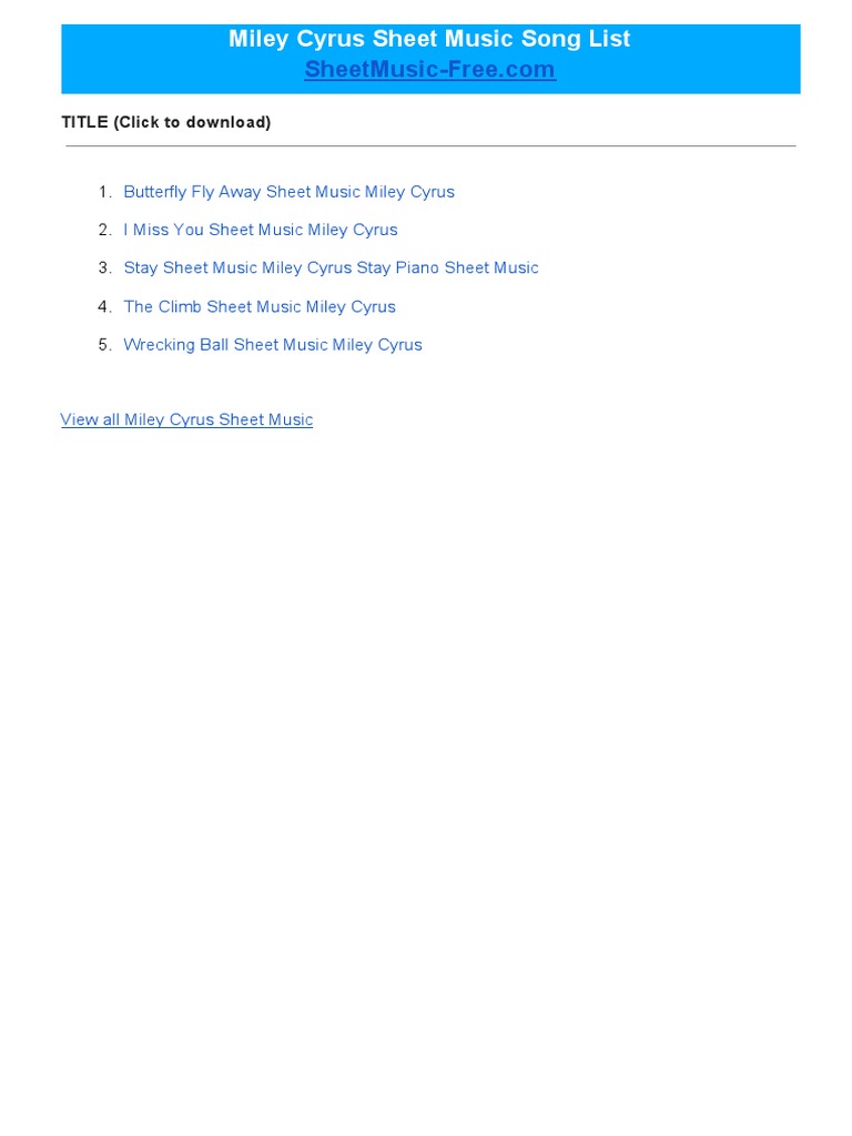 Butterfly Fly Away Sheet Music Miley Cyrus PDF PDF