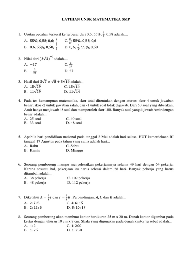 Mtk Latihan Un Kelas 9