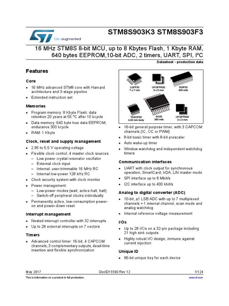Datasheet stm8s903k3 | PDF | Flash Memory | Microcontroller