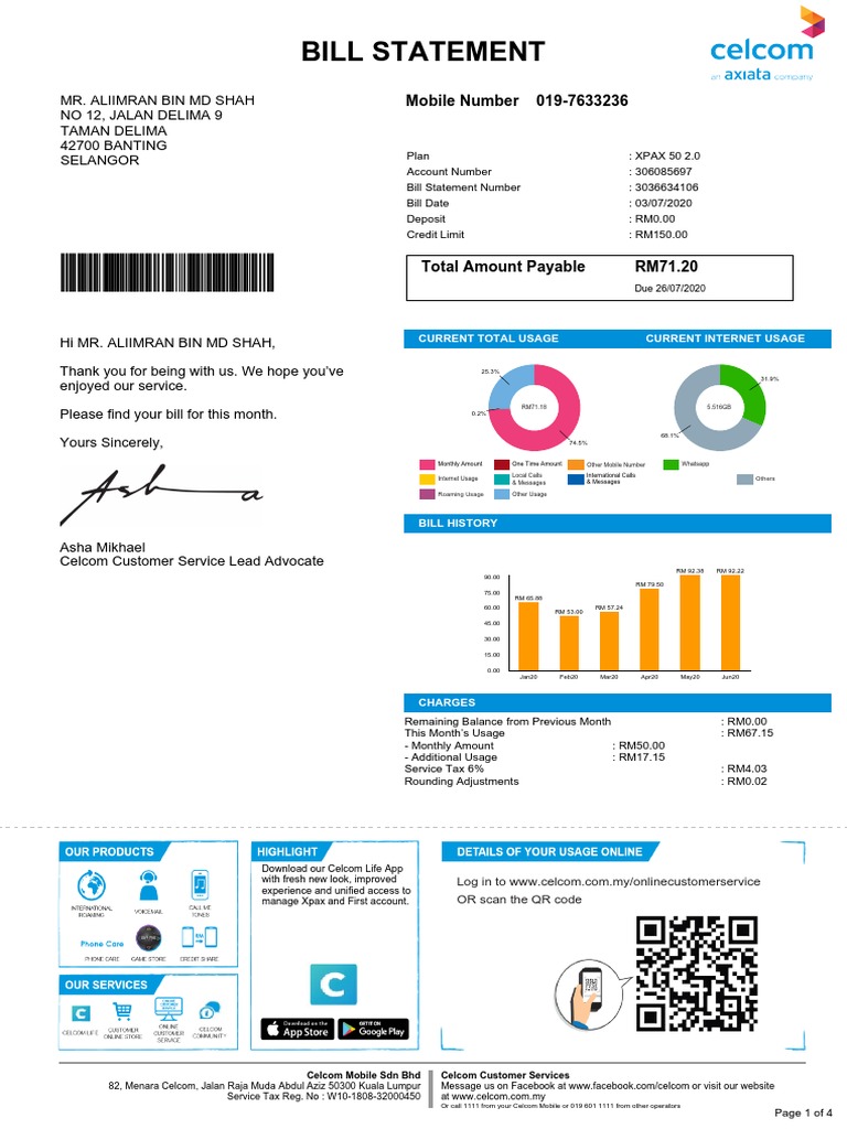 Bill Statement Mobile Number 019 7633236 Pdf Fee Multimedia Messaging Service