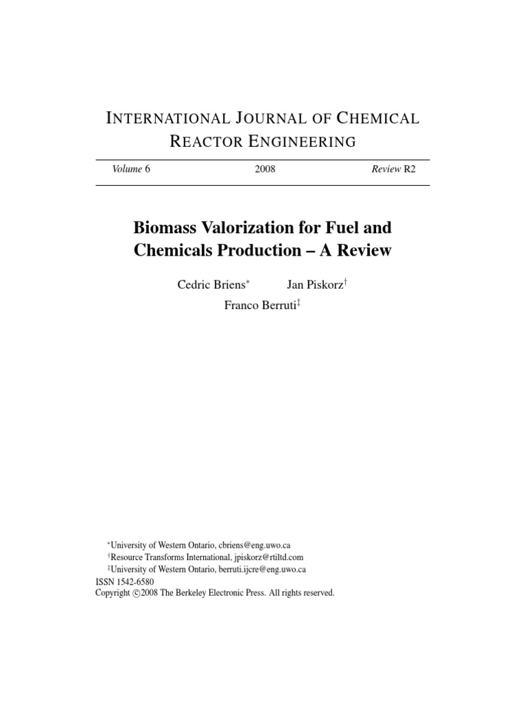 Biomass Valorization For Converting Fuels and Chemicals | PDF ...