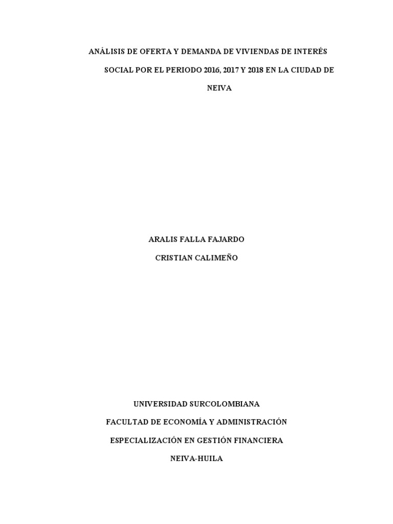 Analisis de Oferta y Demanda de La Vivienda VIS Avance Revisado | PDF ...
