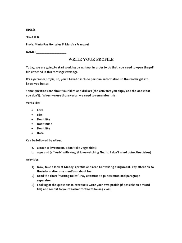Writing a Personal Profile Guide | PDF | Language Arts & Discipline