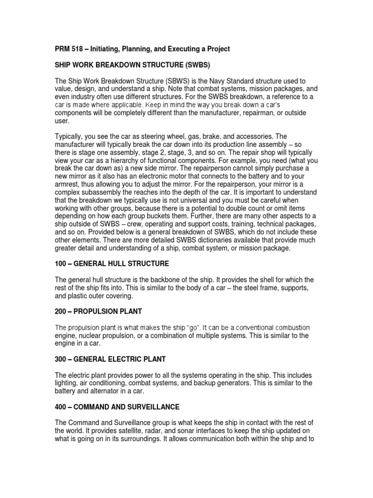 4 Shipwork Breakdown Structure PDF Ships Car
