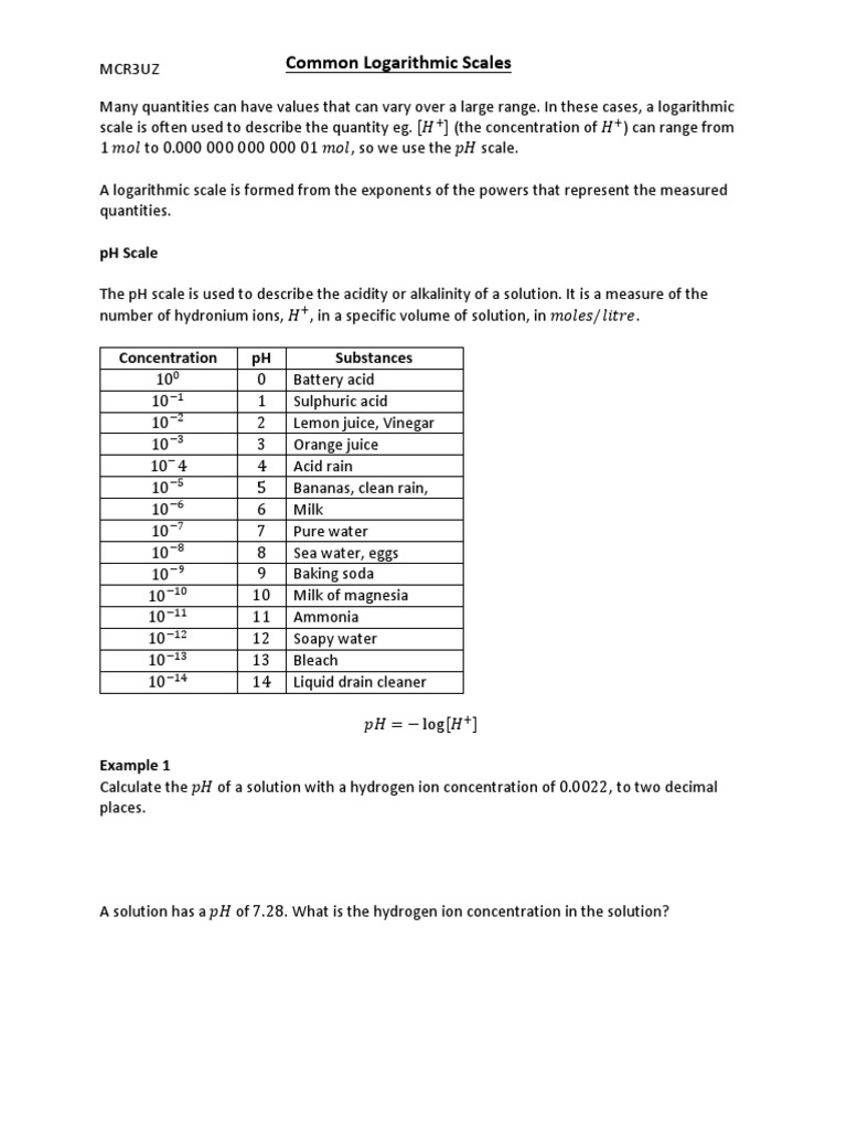 Common Logarithmic Scales PH Scale PDF Ph Decibel