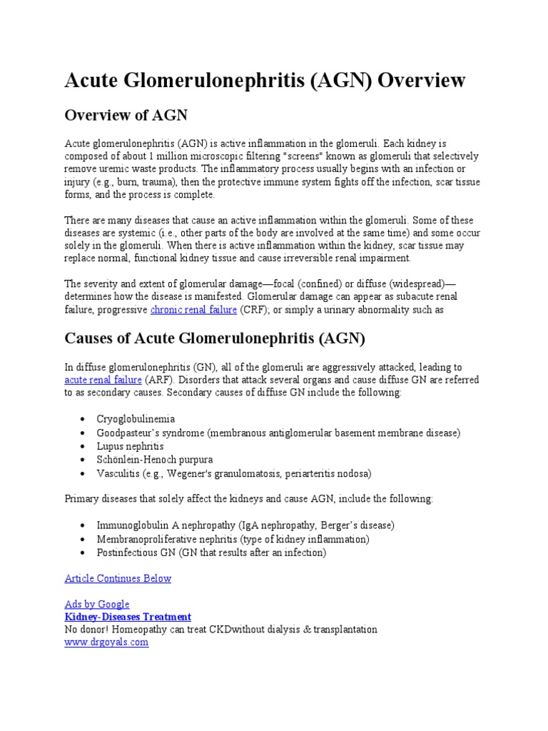 Acute Glomerulonephritis Overview | PDF | Kidney Disease | Medicine