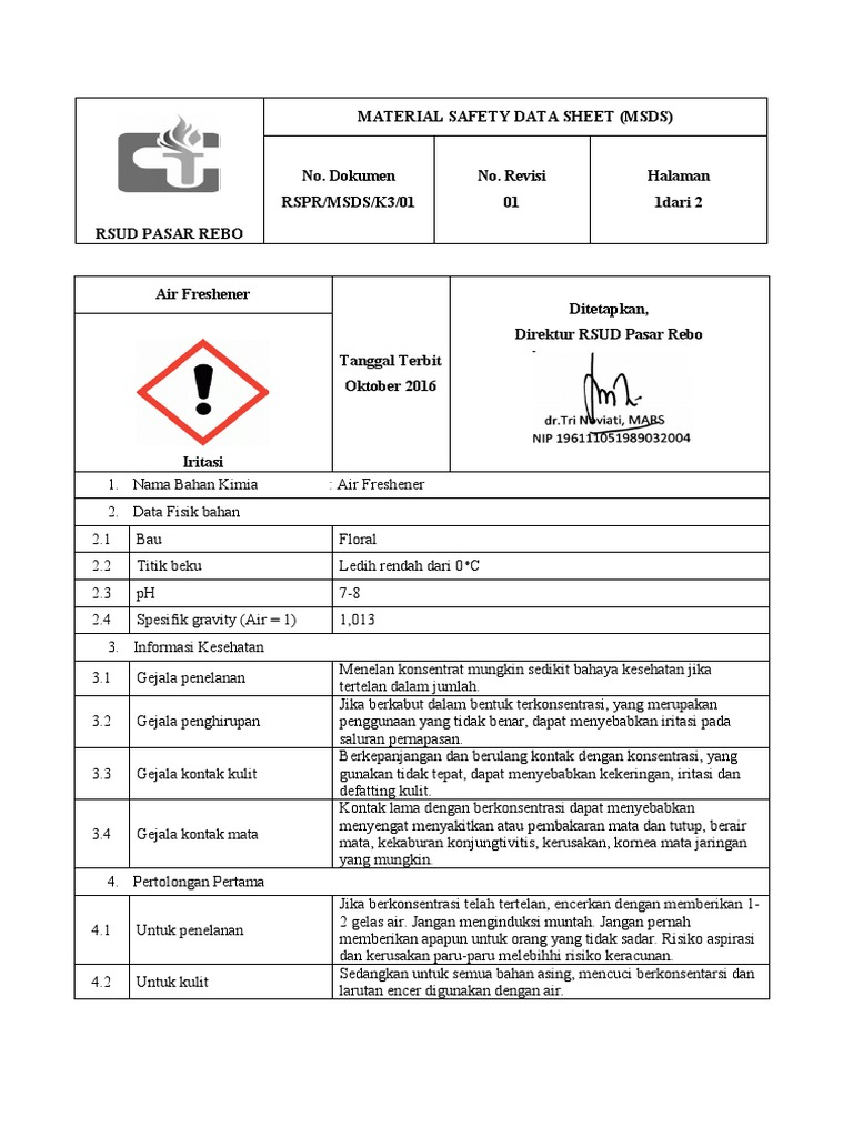 MSDS Air Freshener | PDF | Kesehatan Holistik