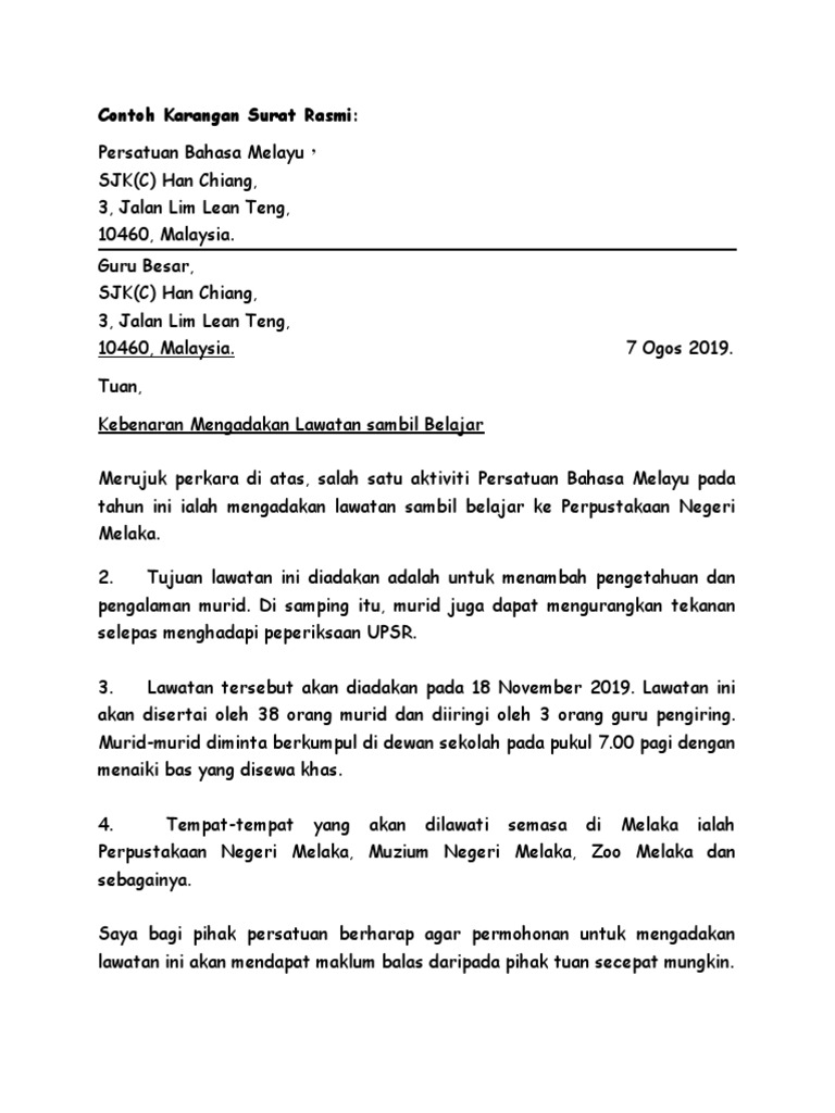Contoh Karangan Surat Rasmi  PDF