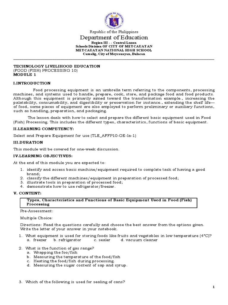 Module-Food Processing10 (Week 1) Q1 | PDF | Refrigerator | Foods