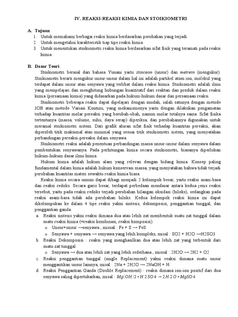IV. Stoikiometri Dan Reaksi-Reaksi Kimia | PDF | Metode & Bahan Ajar ...
