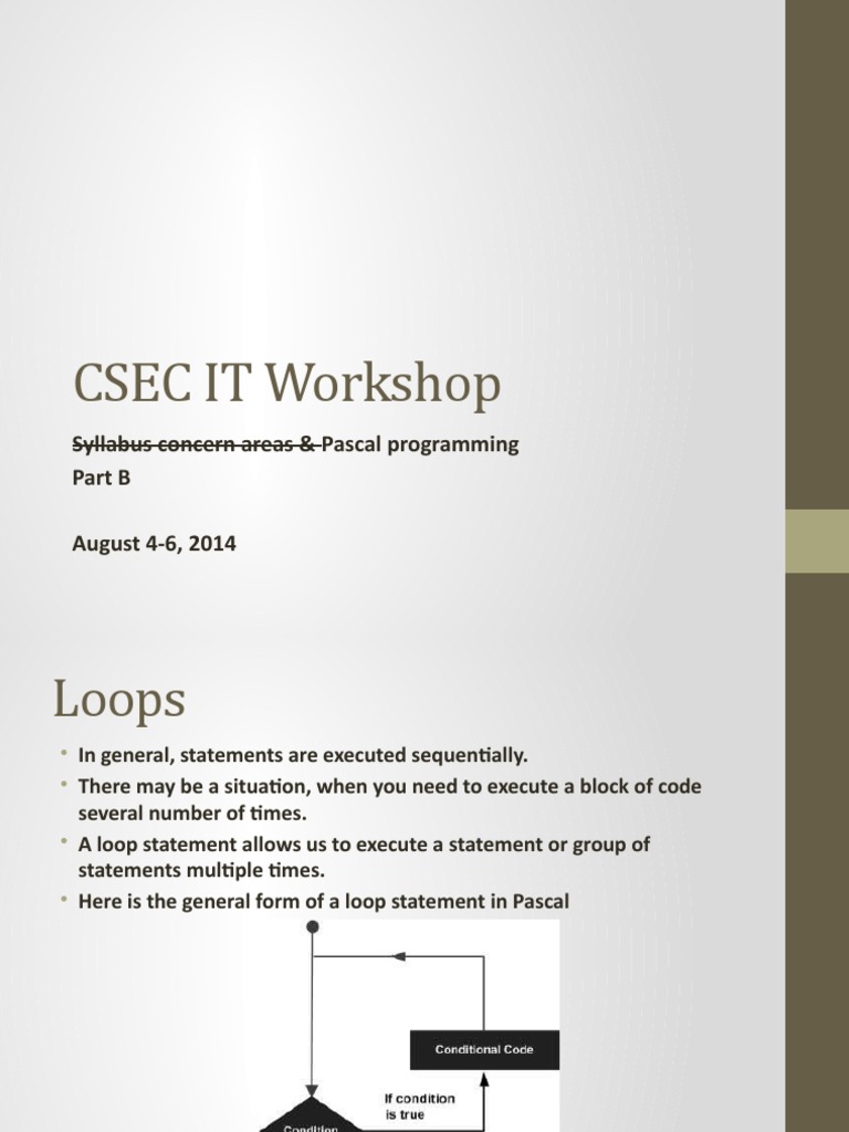 CSEC IT Workshop: Pascal Loops & Arrays | PDF | Array Data Structure ...