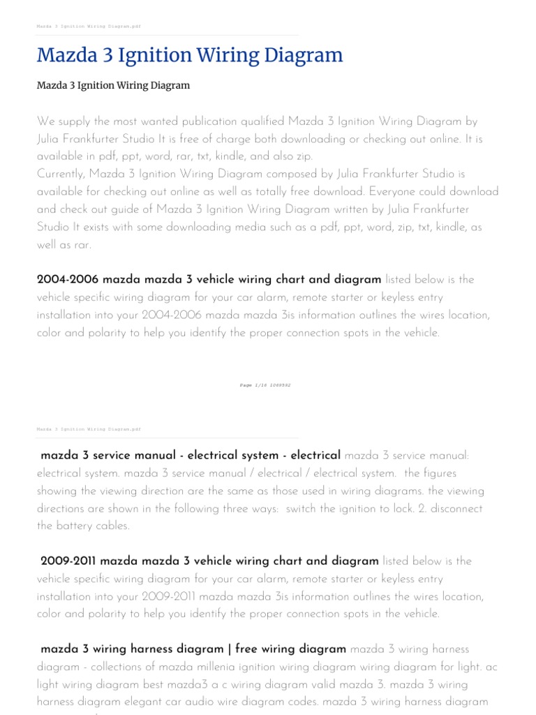 Mazda 3 Ignition Wiring Diagram PDF Electrical Wiring Ignition System