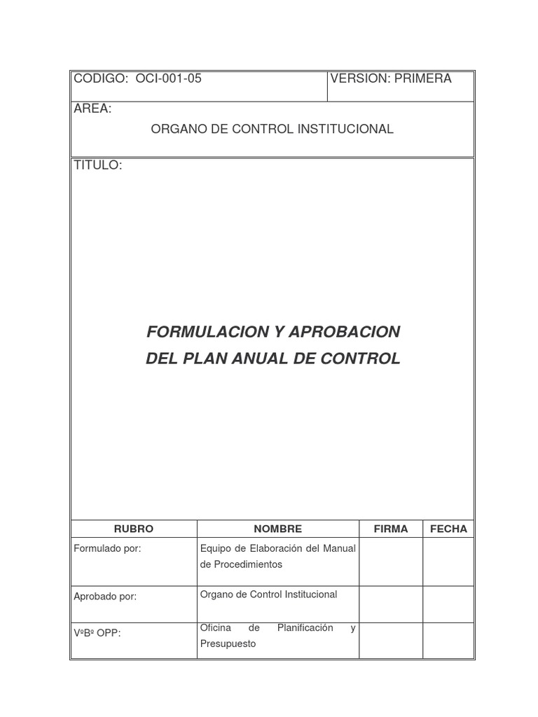 Plan Anual de Control INDECI 2005 | PDF | Auditoría | Contralor