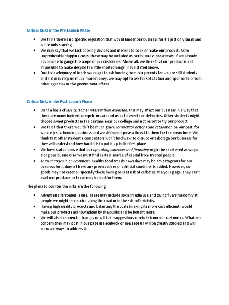 Critical Risks in Pre-Launch and Post-Launch Phases | PDF | Risk ...