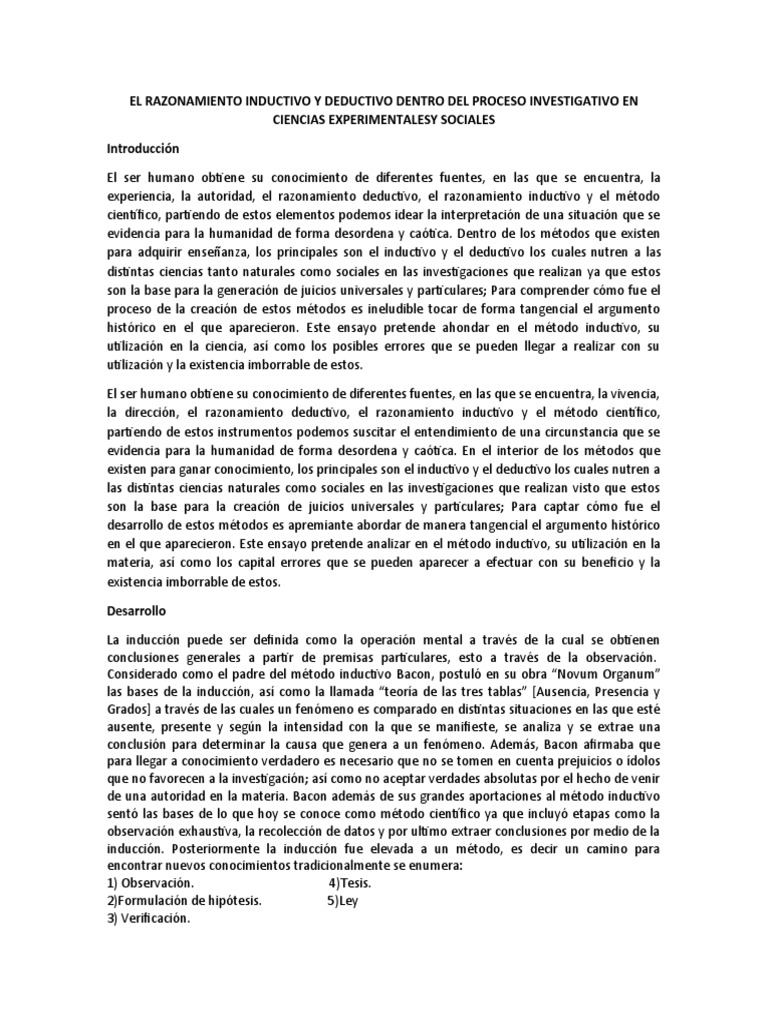 El Razonamiento Inductivo y Deductivo Dentro Del Proceso Investigativo ...