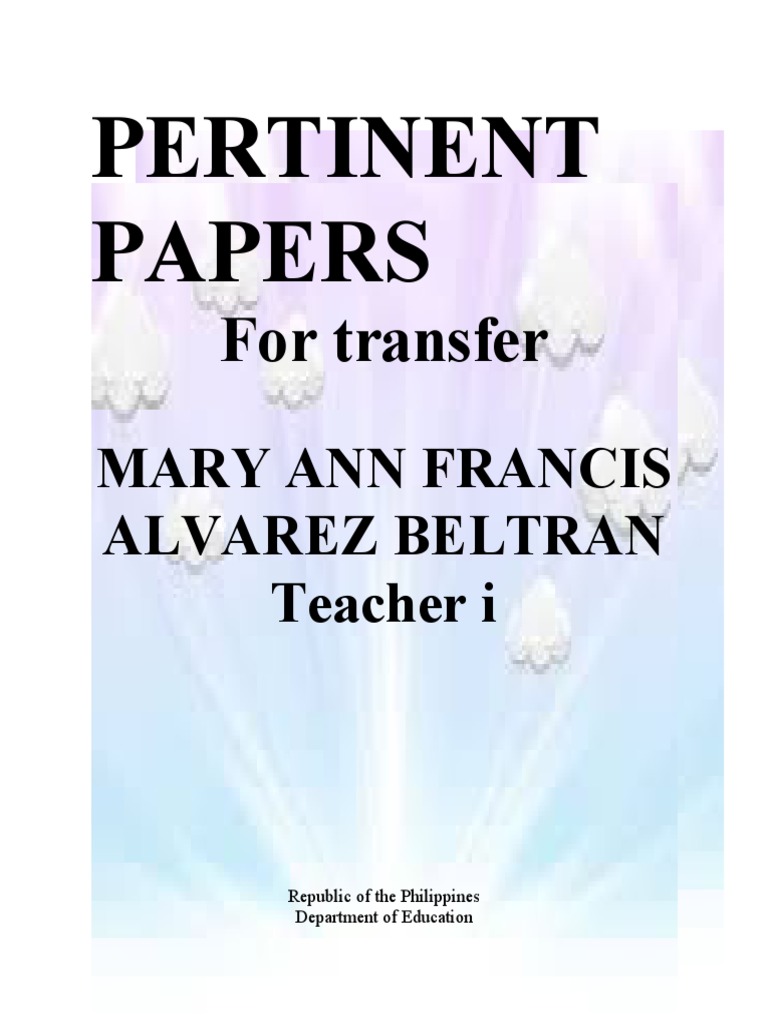 Cover Page for Transfer Papers | PDF | Wellness