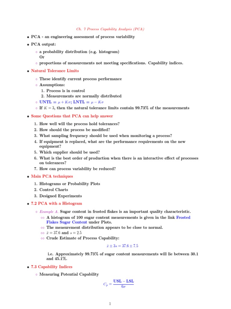 Natural Tolerance Limits: Ch. 7 Process Capability Analysis (PCA) | PDF ...