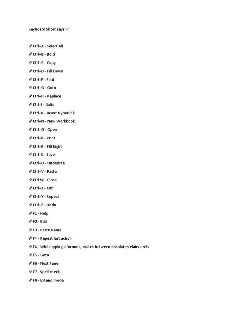 Essential Keyboard Shortcuts for Excel | PDF | Human–Computer ...