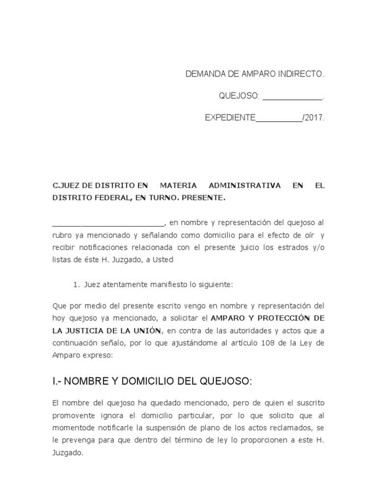 Demanda de Amparo Indirecto 2017 | PDF | Violación | Debido al proceso