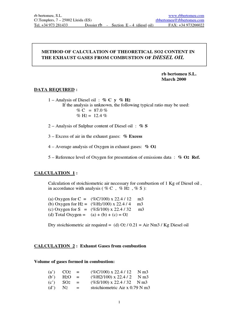 Method of Calculation of Theoretical So2 Content in The Exhaust Gases ...