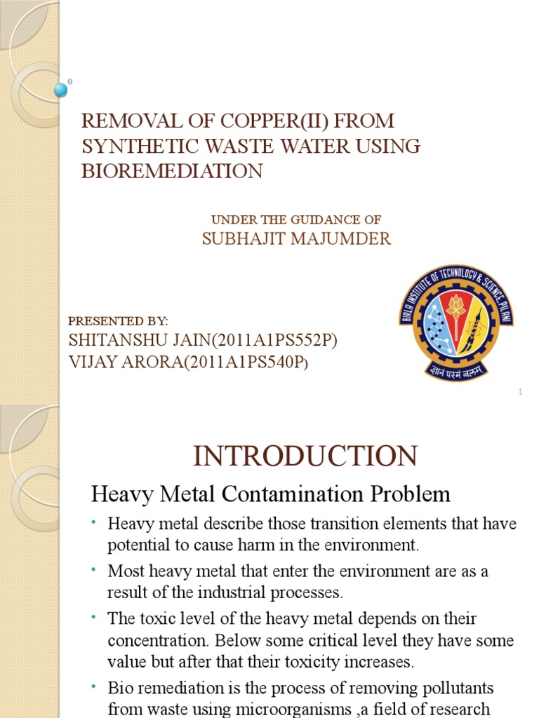 Removal of Copper (Ii) From Synthetic Waste Water Using Bioremediation ...