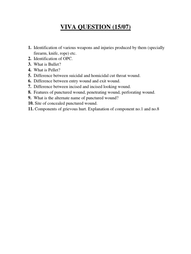 Forensic Viva Questions PDF