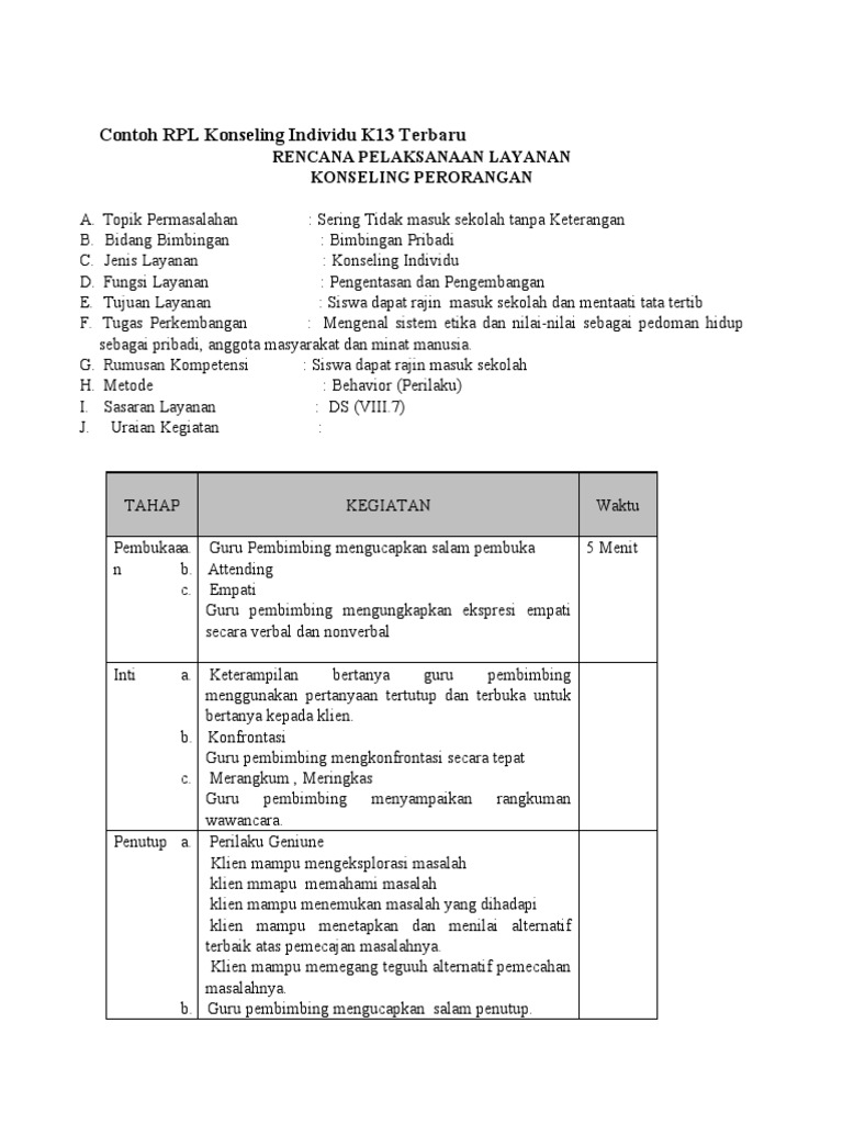 Contoh RPL Konseling Individu K13 Terbaru | PDF | Pengembangan Diri ...