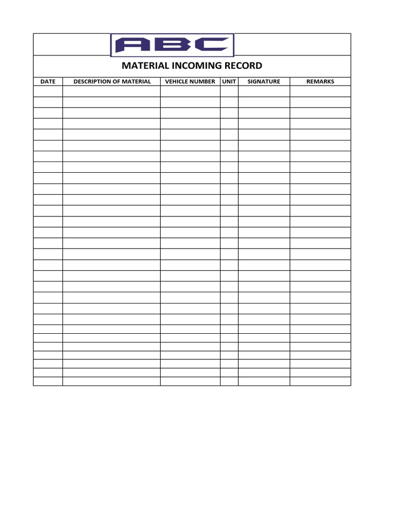 Material Incoming Record Log | PDF