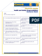 Classroom Activity Health and Safety Responsibilities Sentence Match