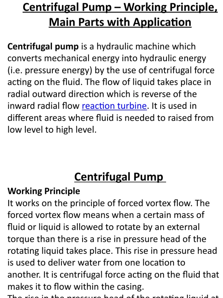 Centrifugal Pump Working Principle, Main Parts PDF Pump Gases