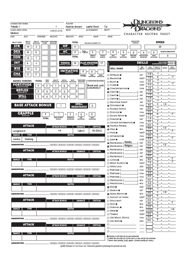 Aasimar (Lesser) Paladin PDF Role Playing Games D20 System