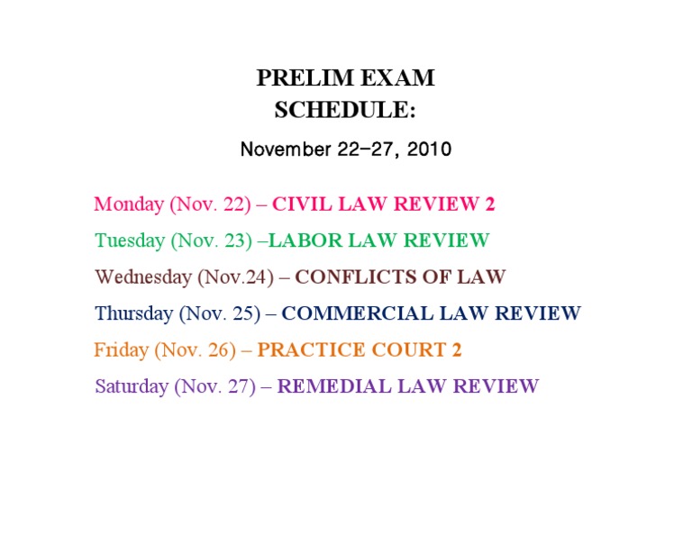 Prelim Exam Schedule Monday (Nov. 22) CIVIL LAW REVIEW 2 PDF