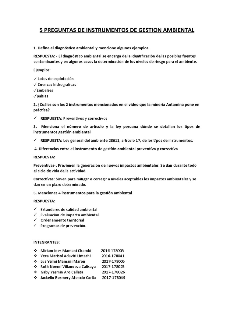 Preguntas sobre Instrumentos de Gestión Ambiental | PDF | Evaluación de ...