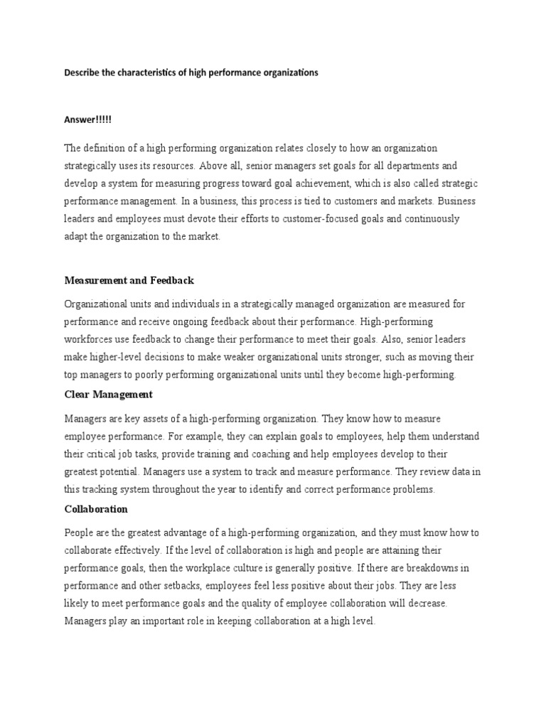 High-Performance Organizations Guide | PDF | Goal | Human Resources