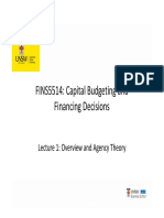 FINS5514: Capital Budgeting and Financing Decisions: Lecture 1: Overview and Agency Theory